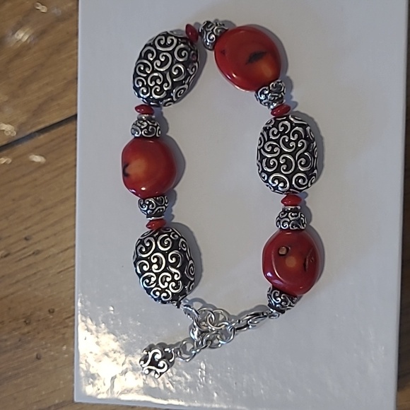 NWOT! Brighton Bracelet, Red,Silver,Black W/Cloth Bag! Measurement In Photos! - Picture 2 of 7